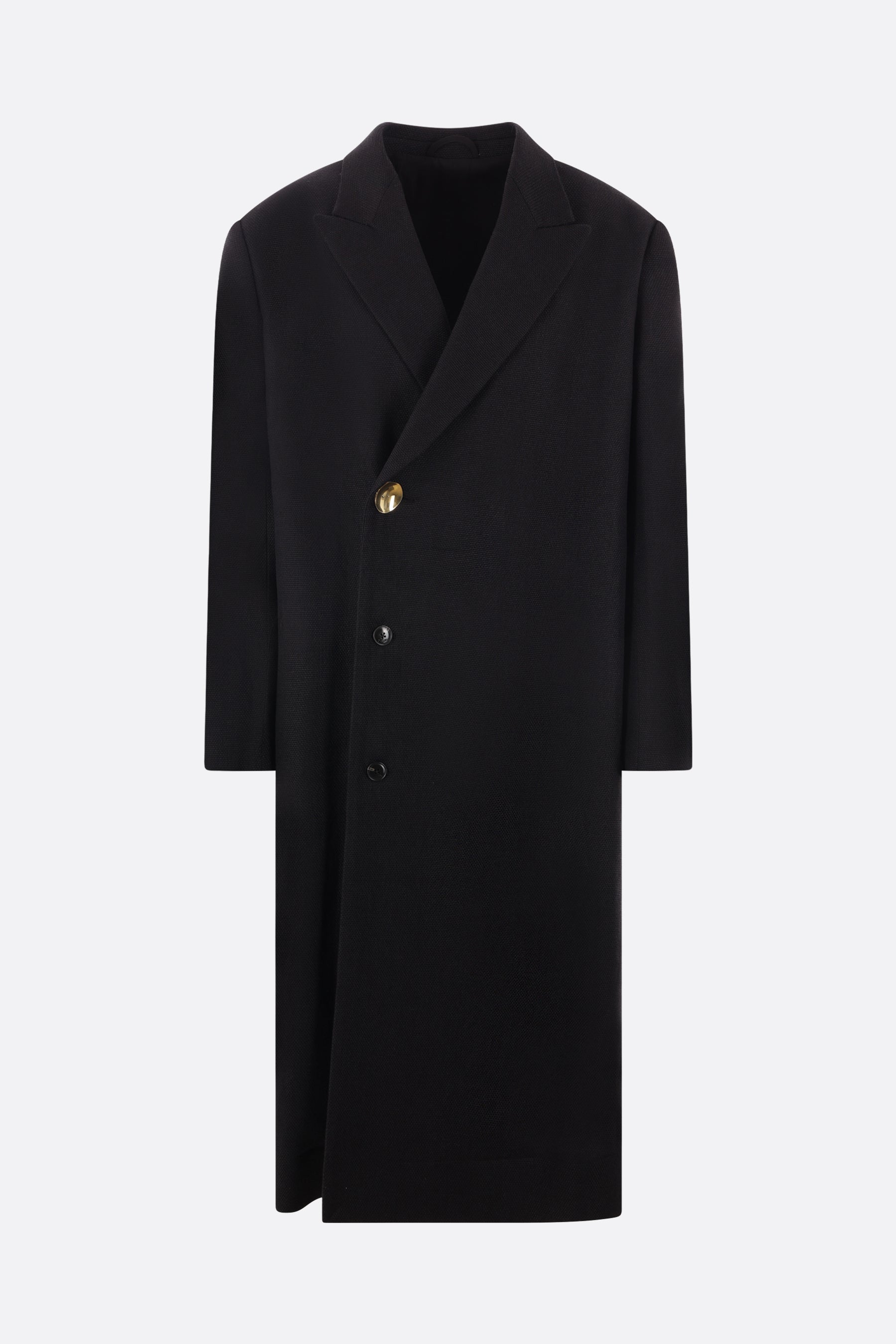 double-breasted stretch linen and cotton oversized coat