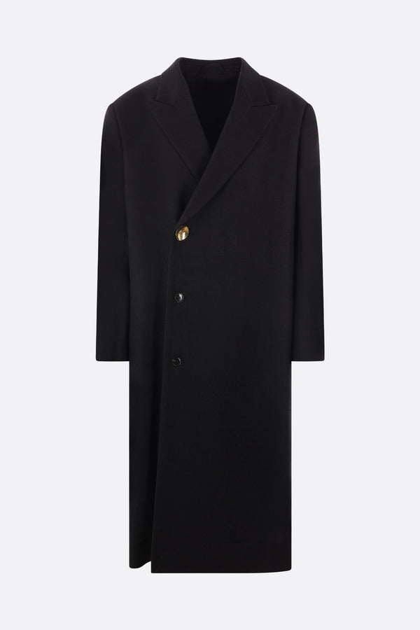 double-breasted stretch linen and cotton oversized coat