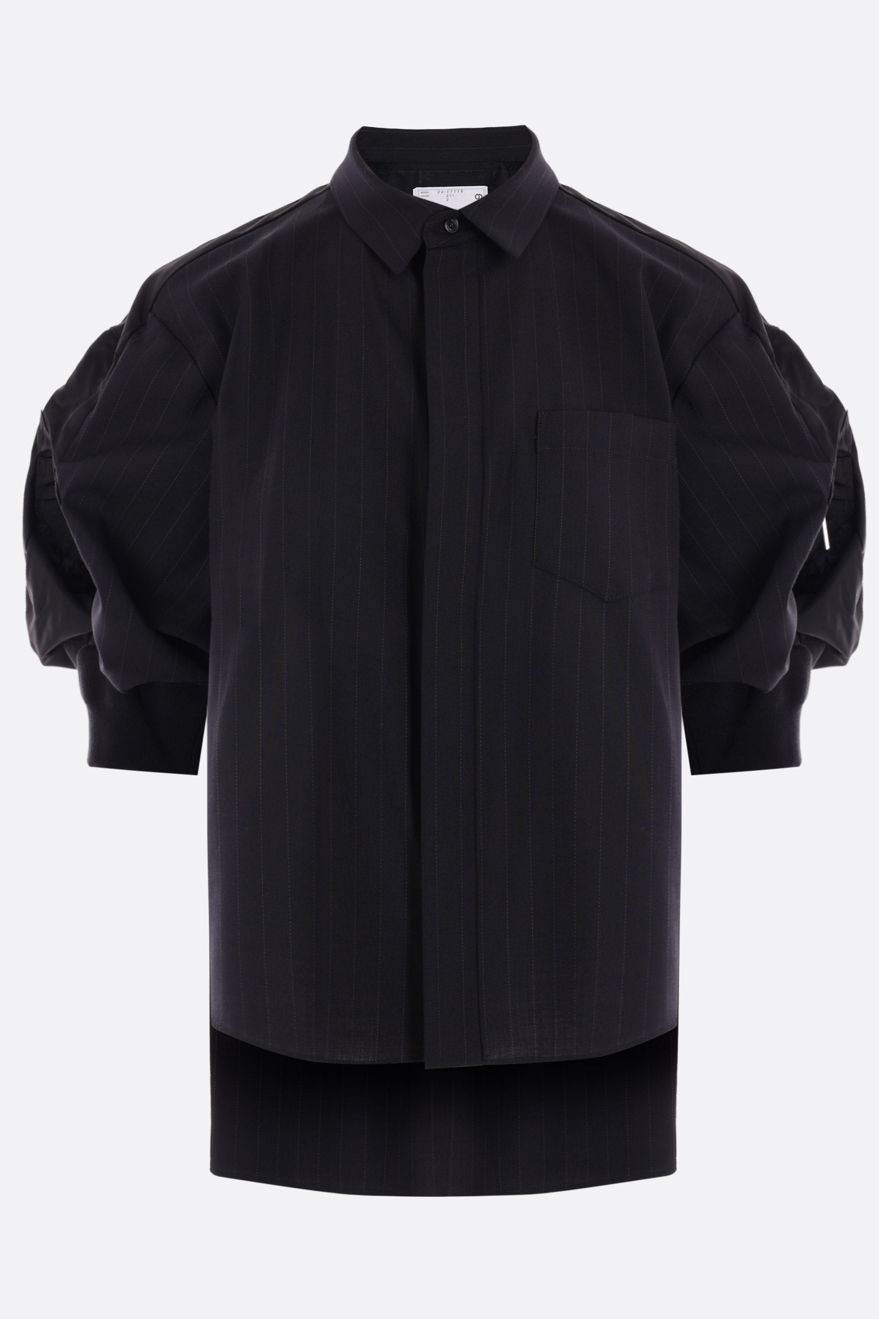 pinstriped wool blend short-sleeved shirt
