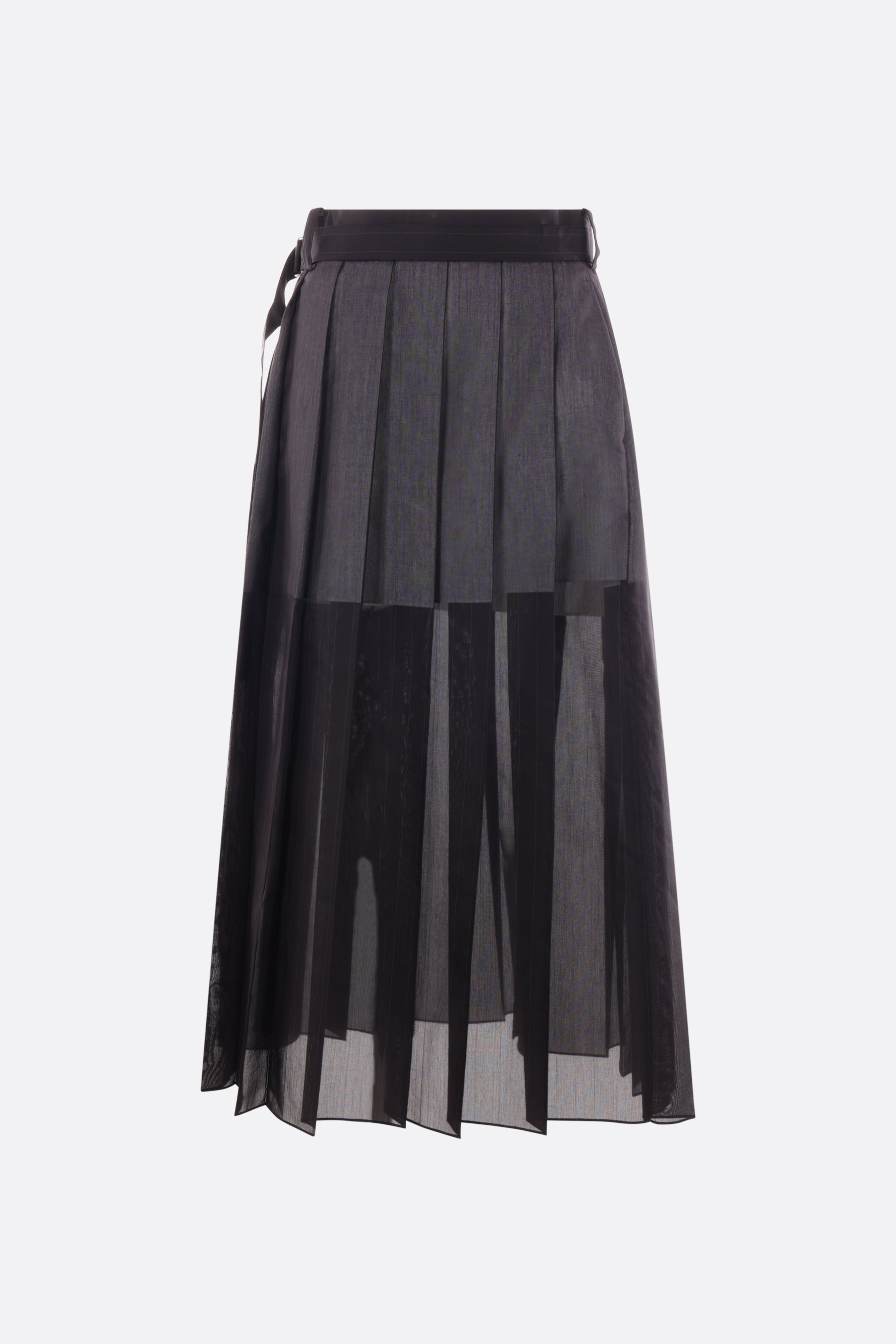 pinstriped pleated technical voile skirt