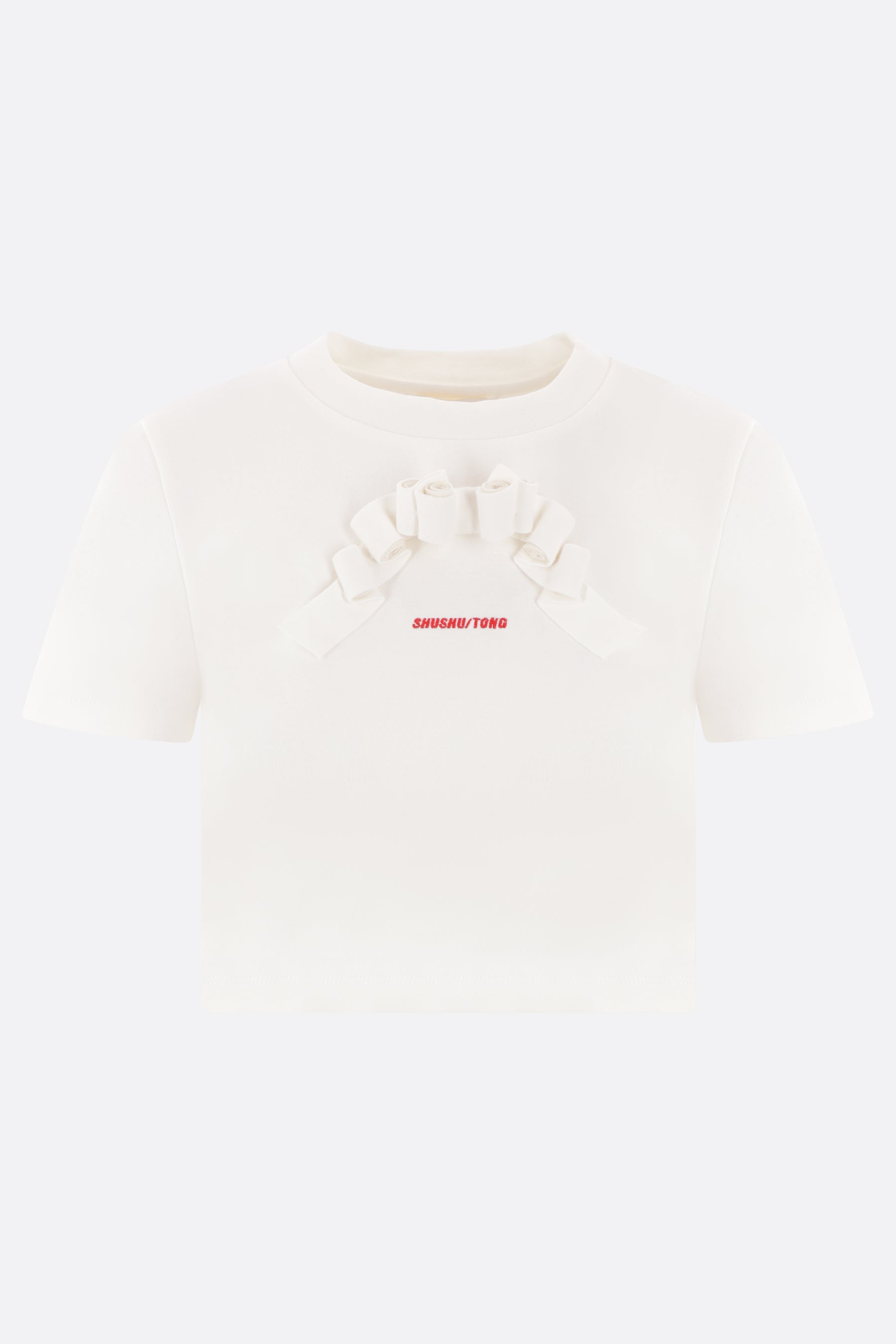 cropped cotton t-shirt with Bow insert and logo embroidery
