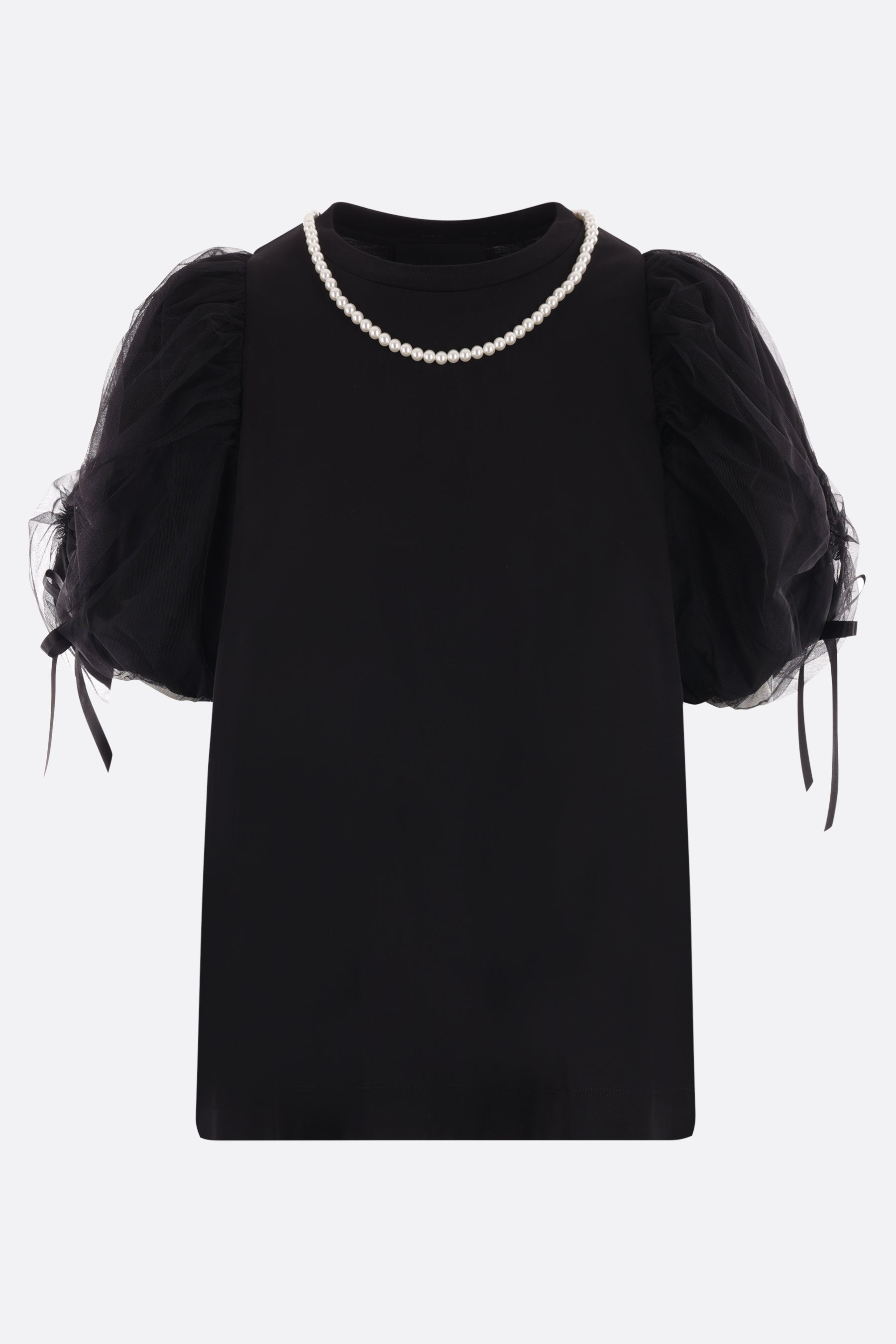 t-shirt in jersey con maniche in tulle