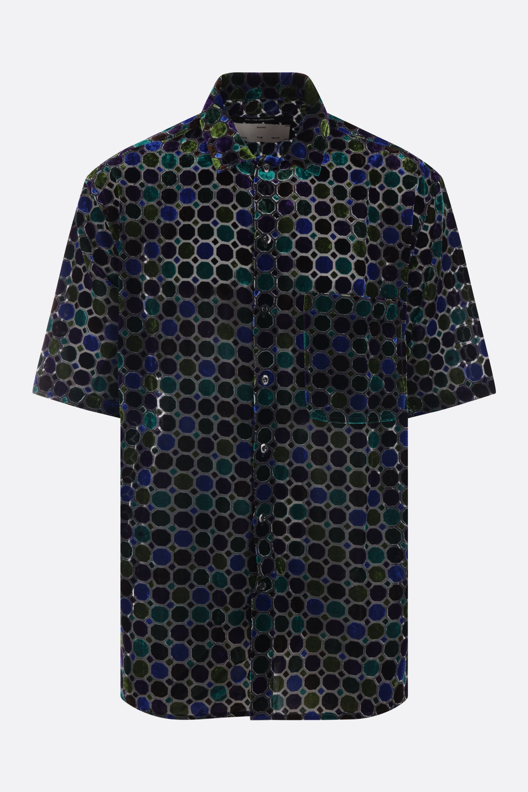 camicia oversize in rete e ciniglia effetto vetro colorato