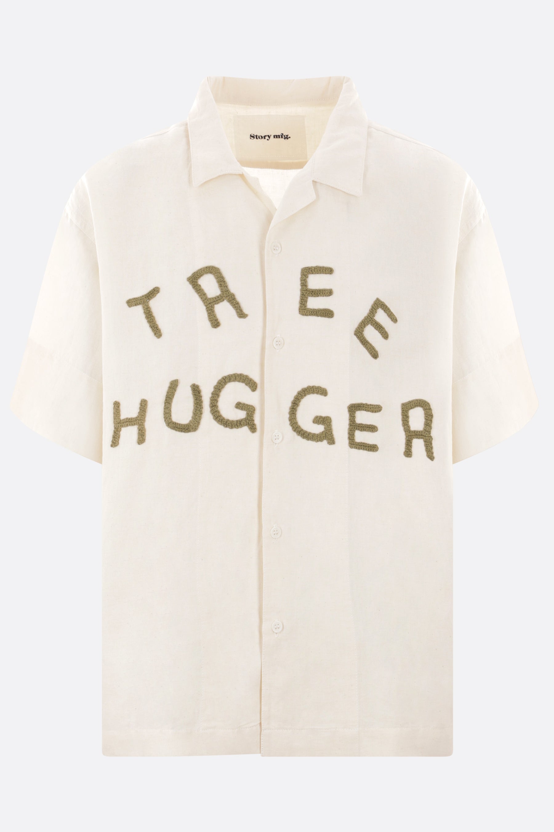 Greetings oversized short-sleeved shirt in cotton and linen