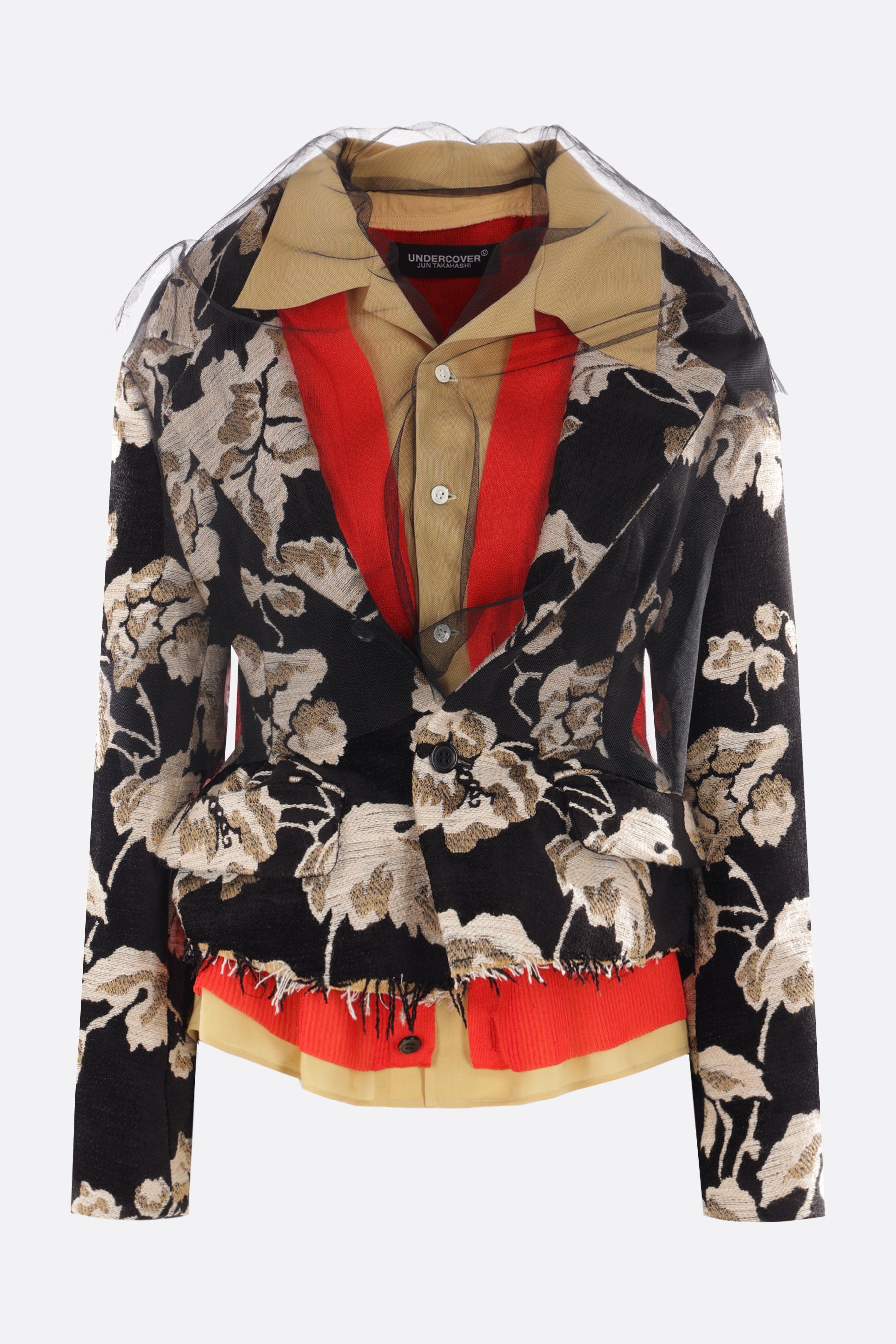 multi-layered jacket in jacquard, knit and poplin