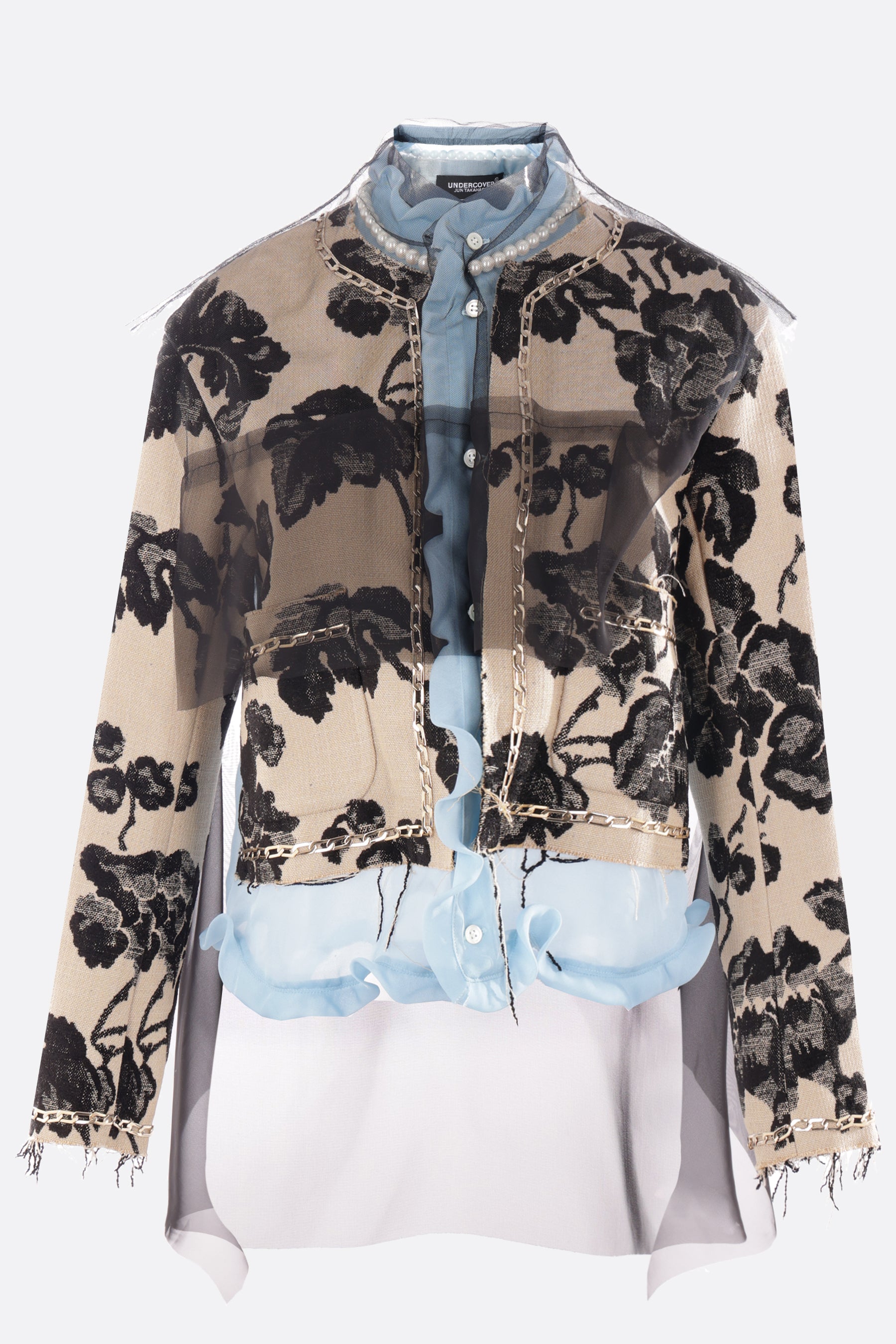multi-layered jacket in jacquard and crepe de chine