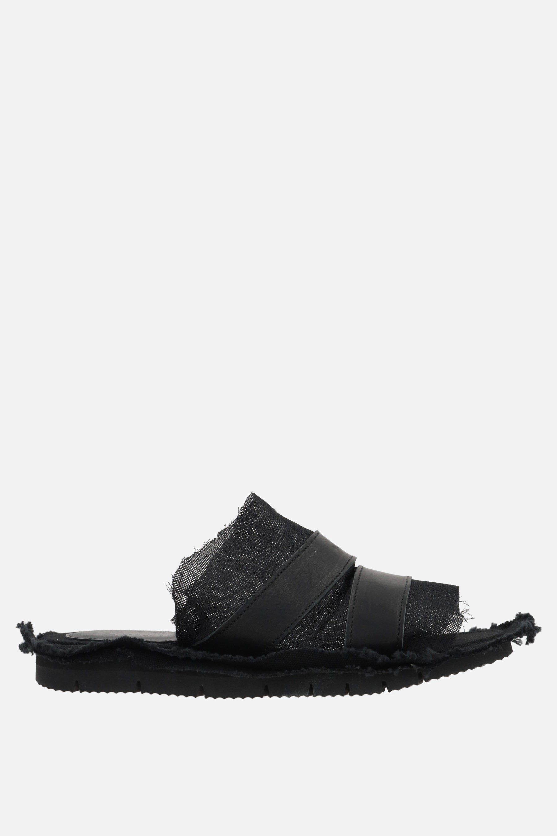 smooth leather and mesh slide sandals