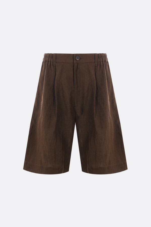 linen shorts with overlay panel