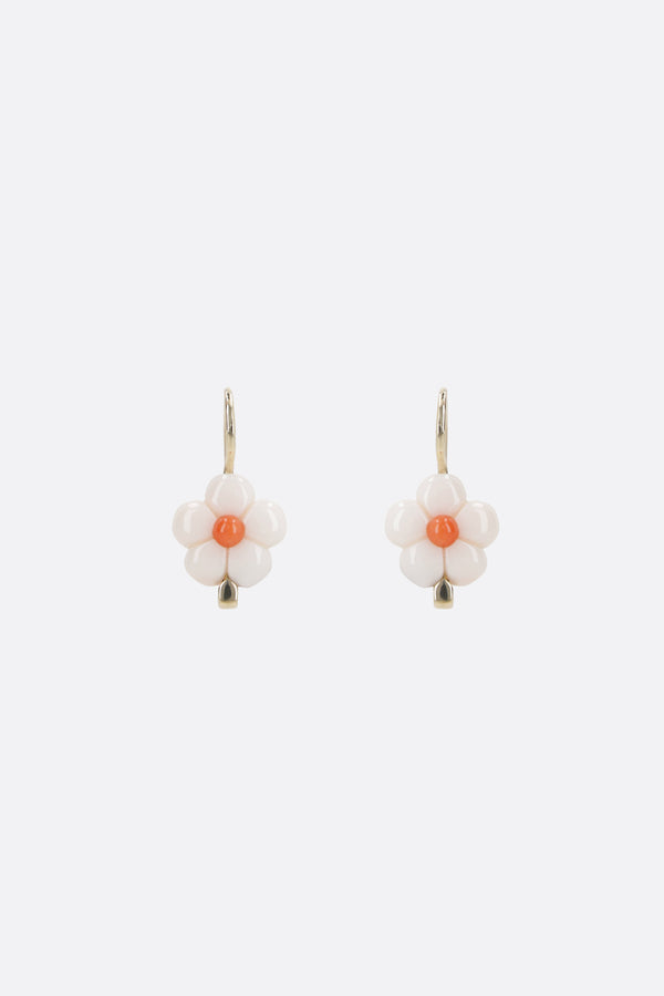 Daisy earrings in yellow gold and coral