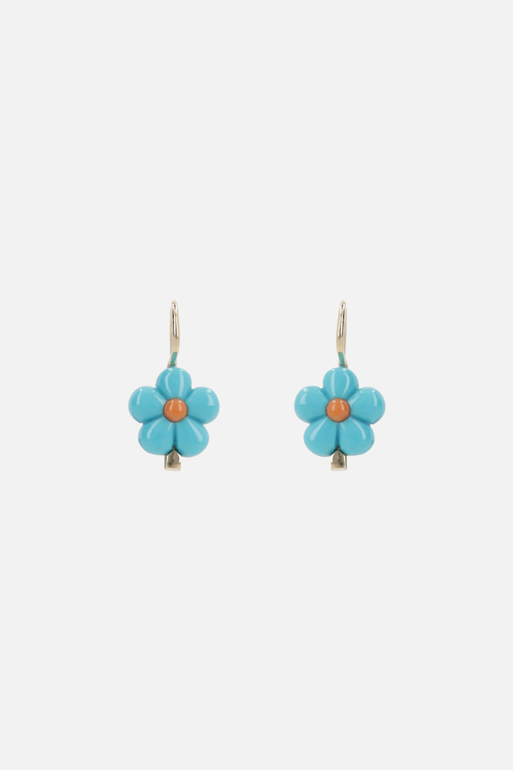 Daisy earrings in yellow gold and coral