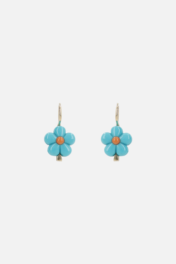 Daisy earrings in yellow gold and coral