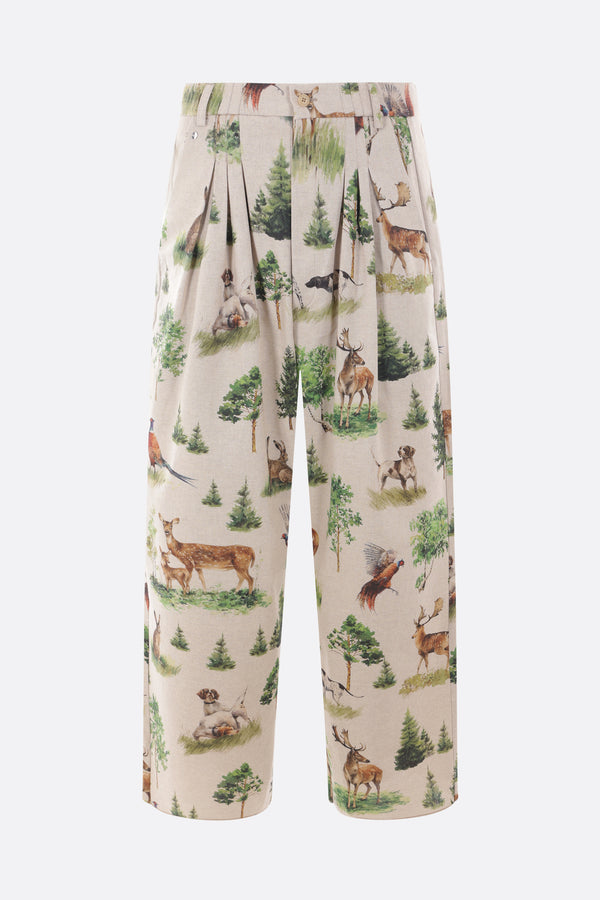 Forest Animals print canvas trousers