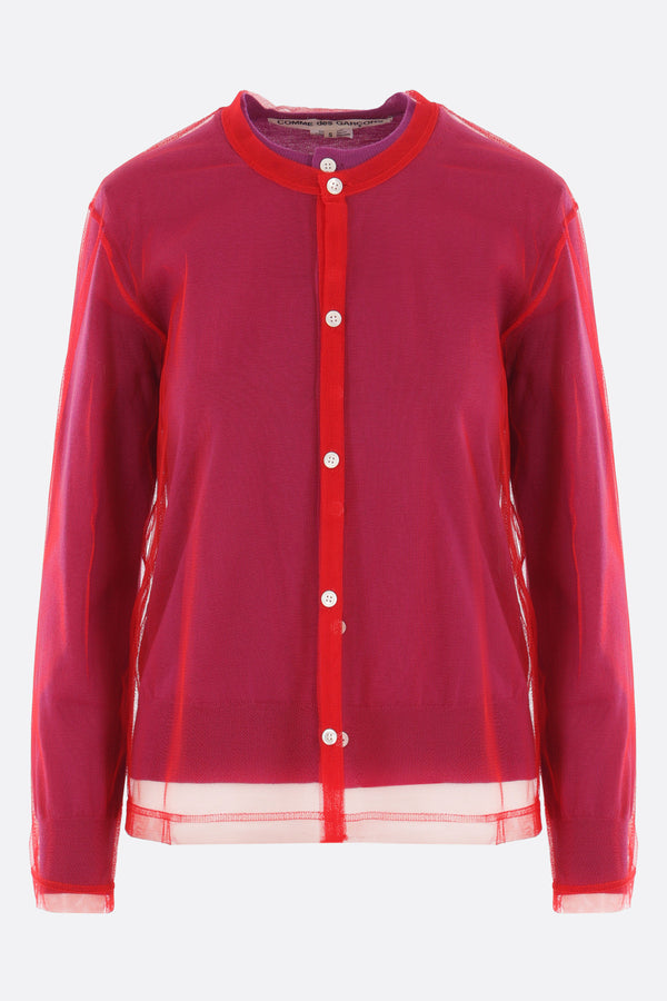 cardigan in lana con strato in tulle