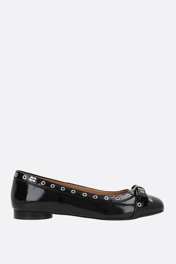 Eyelet Bow patent faux leather ballerinas