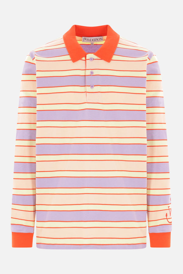 striped jersey long-sleeved polo shirt