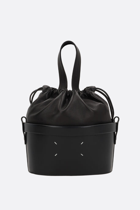 small buket bag in smooth leather and nappa
