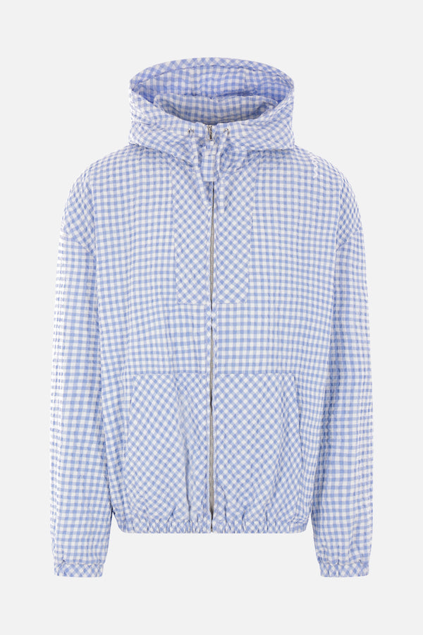 checked seersucker hooded jacket