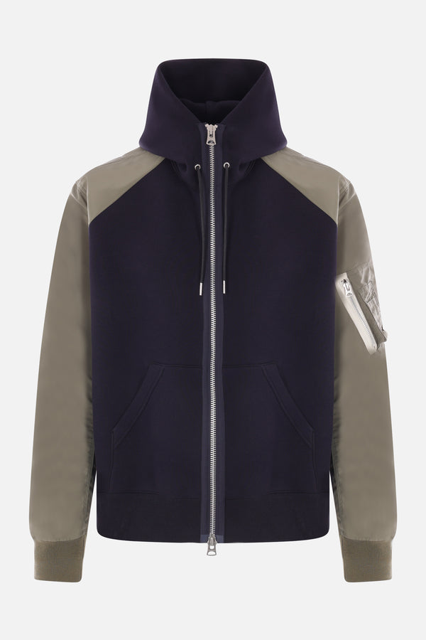 jersey and twill full-zip hoodie