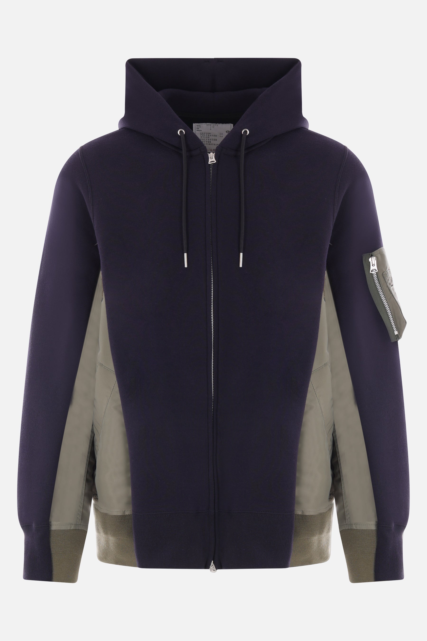 felpa full-zip in jersey e twill