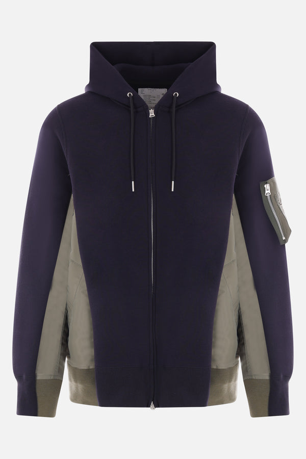 felpa full-zip in jersey e twill