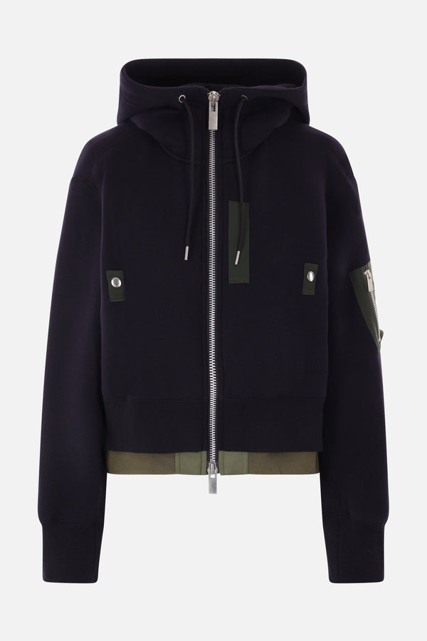 jersey and nylon full-zip hoodie