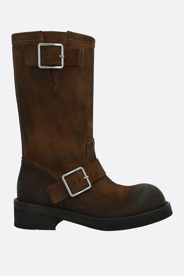 Sarith Engineer biker boots in vintage suede