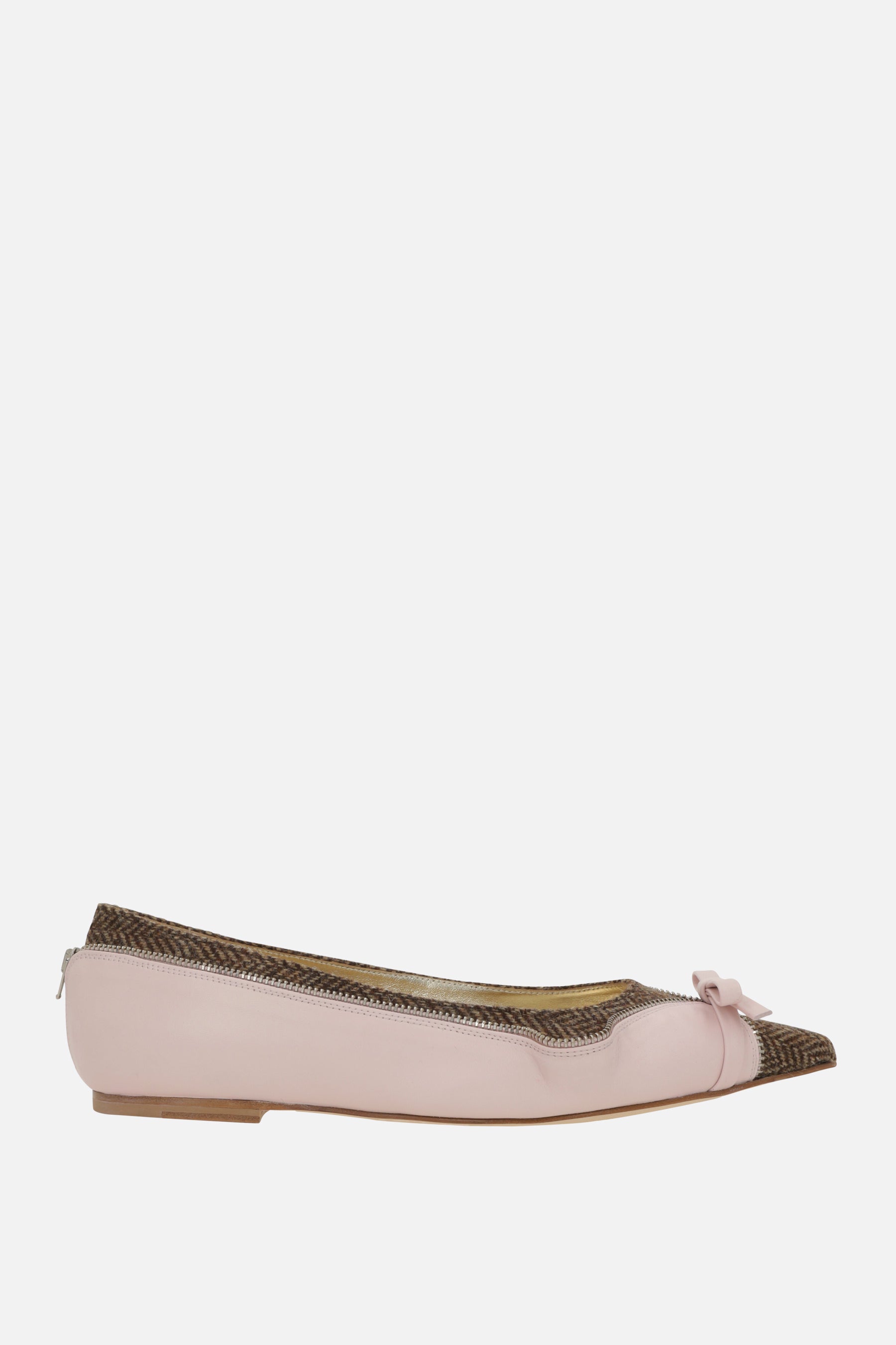 Unzipped ballerinas in tweed and nappa
