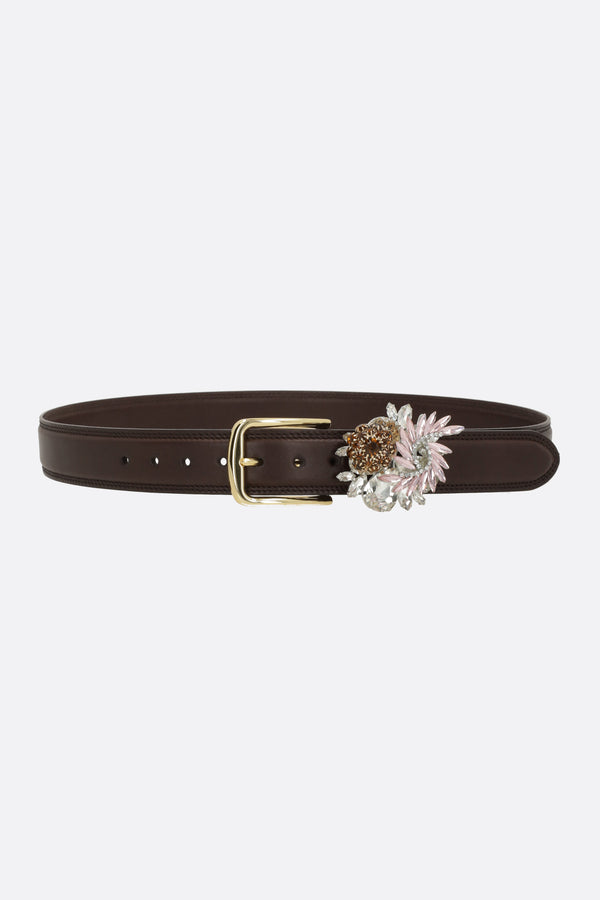 leather belt with crystal buckle
