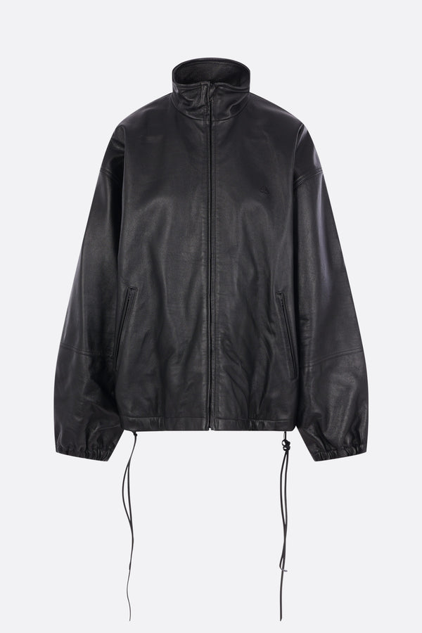 oversized lace-up jacket in grainy leather
