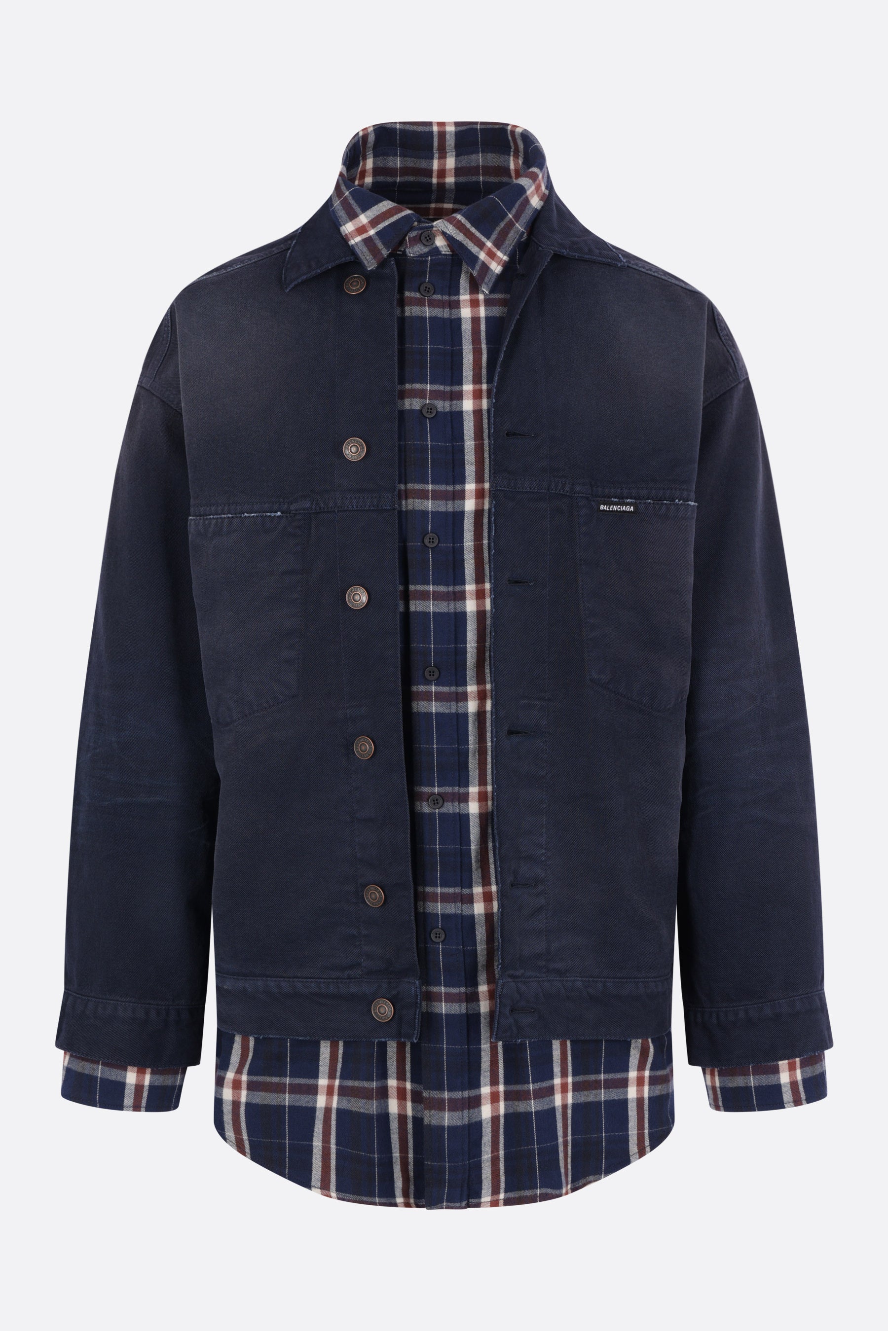 denim and check flannel overshirt