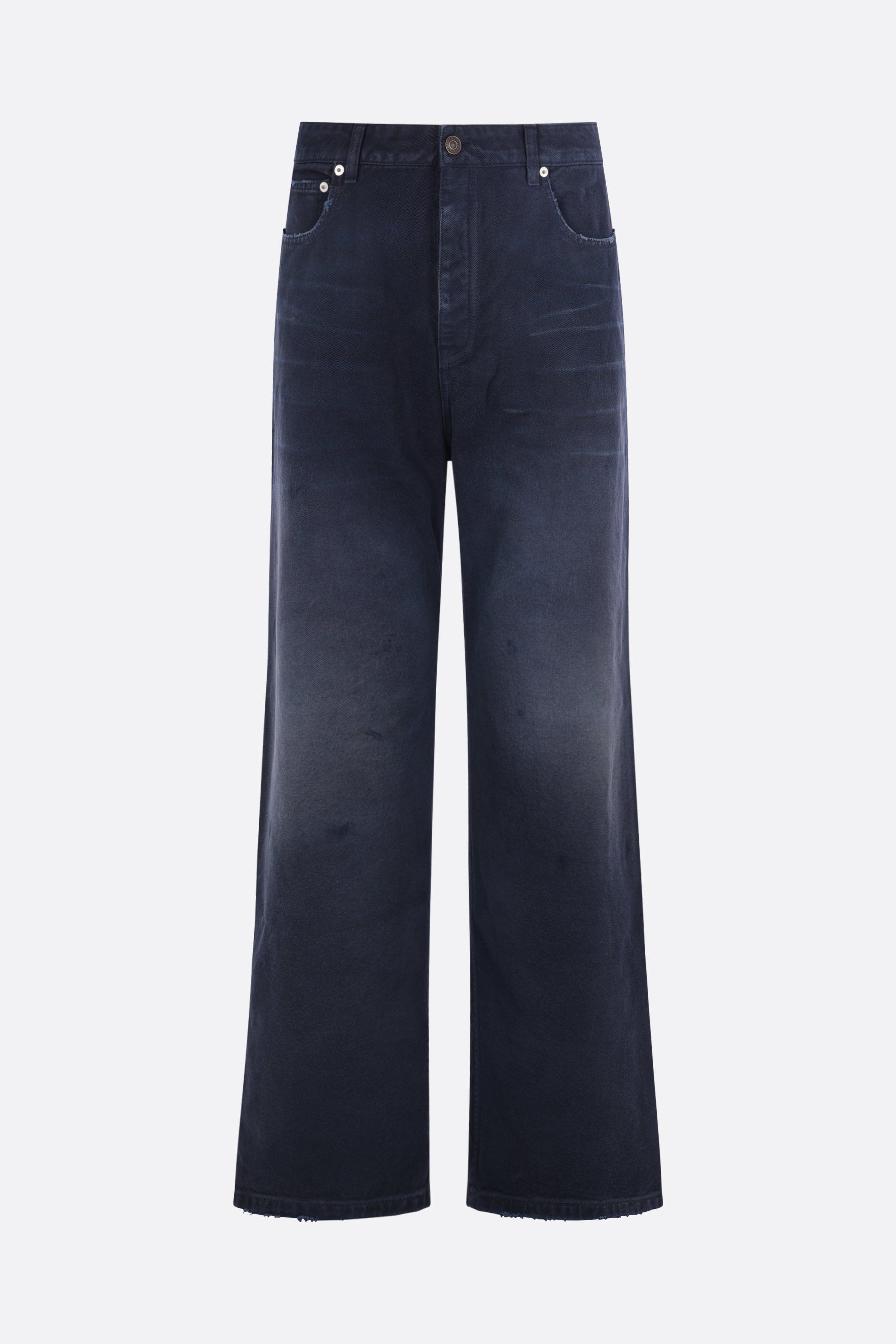Curved Knee jeans in distressed denim