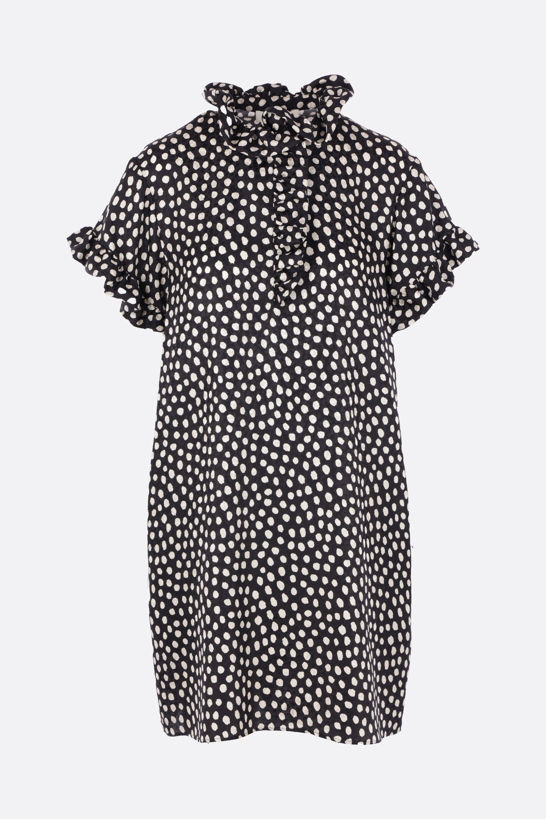 silk jacquard mini dress with polka dot print