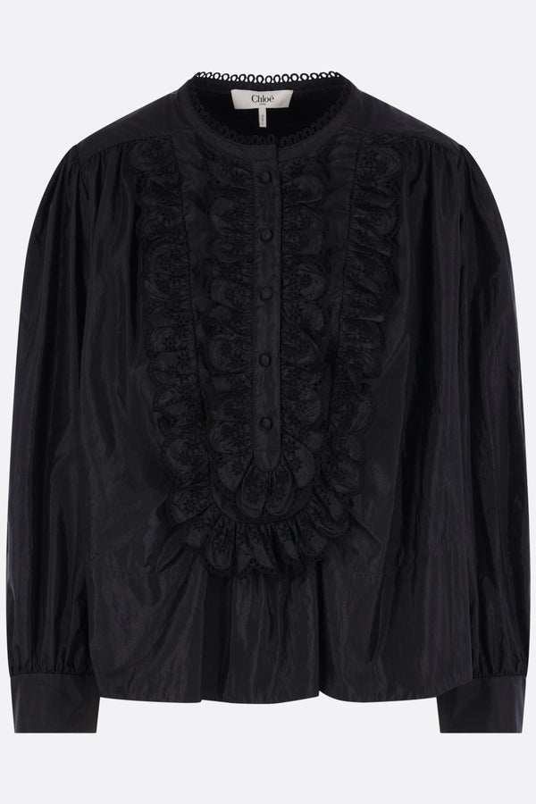 ruffle blouse in technical taffeta
