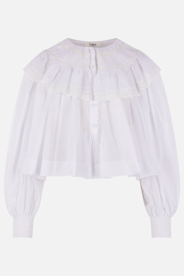 blusa cropped in voile e pizzo