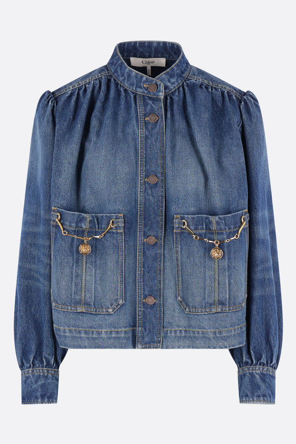 denim gathered jacket