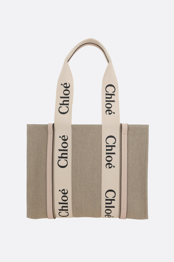 Woody medium tote bag in linen and leather