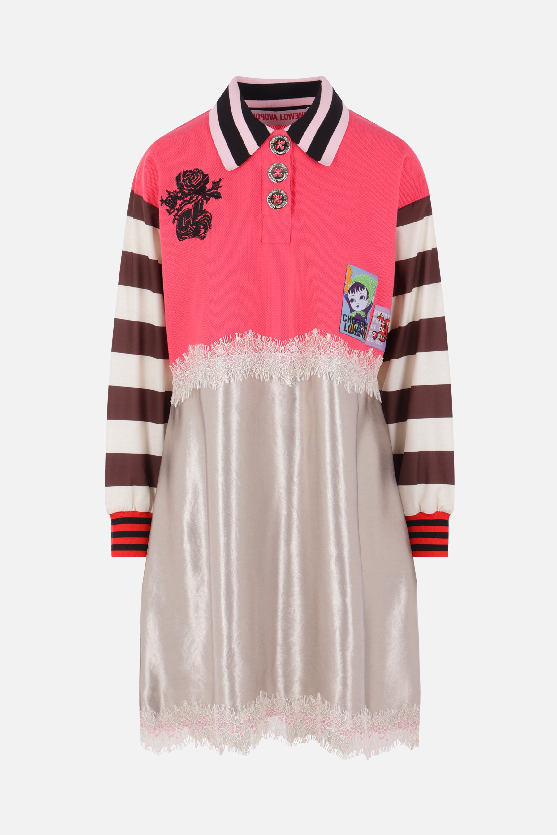 polo dress in piquet, jersey and satin