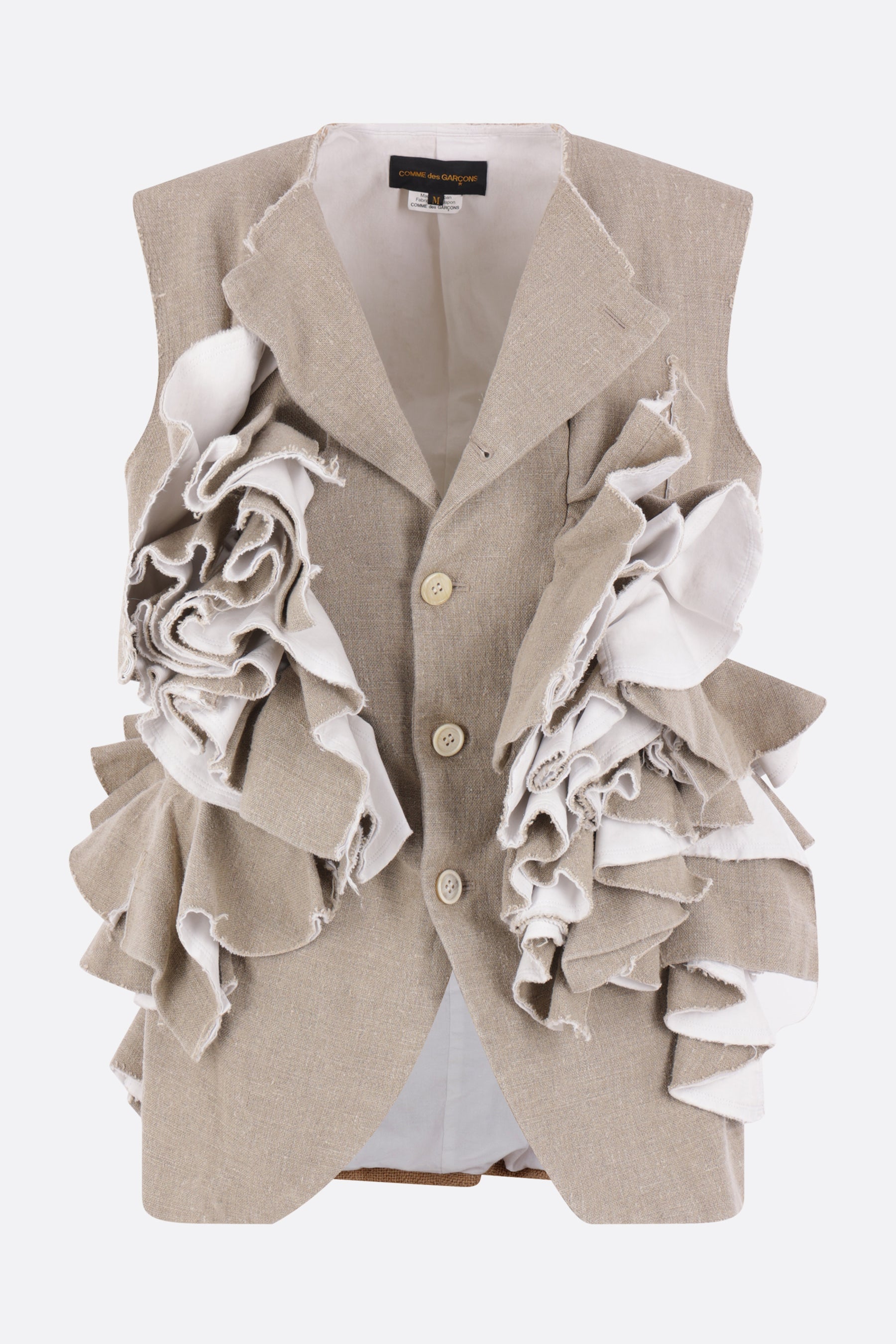 single-breasted vest in linen and jute