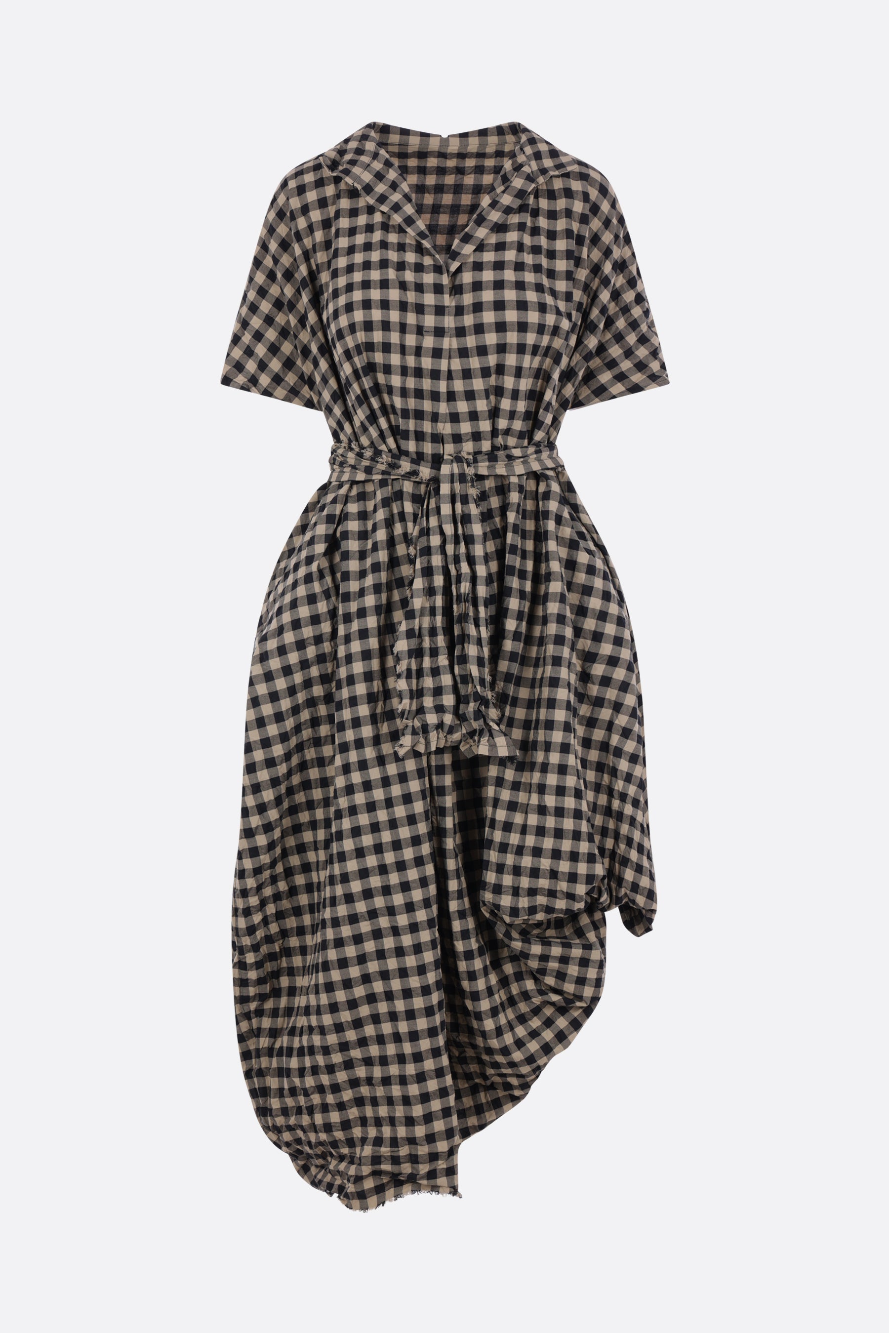 check cotton midi dress with belt