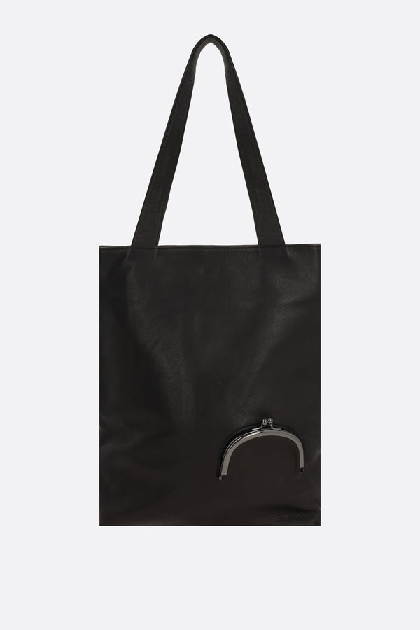 Clasp small tote bag in grainy leather