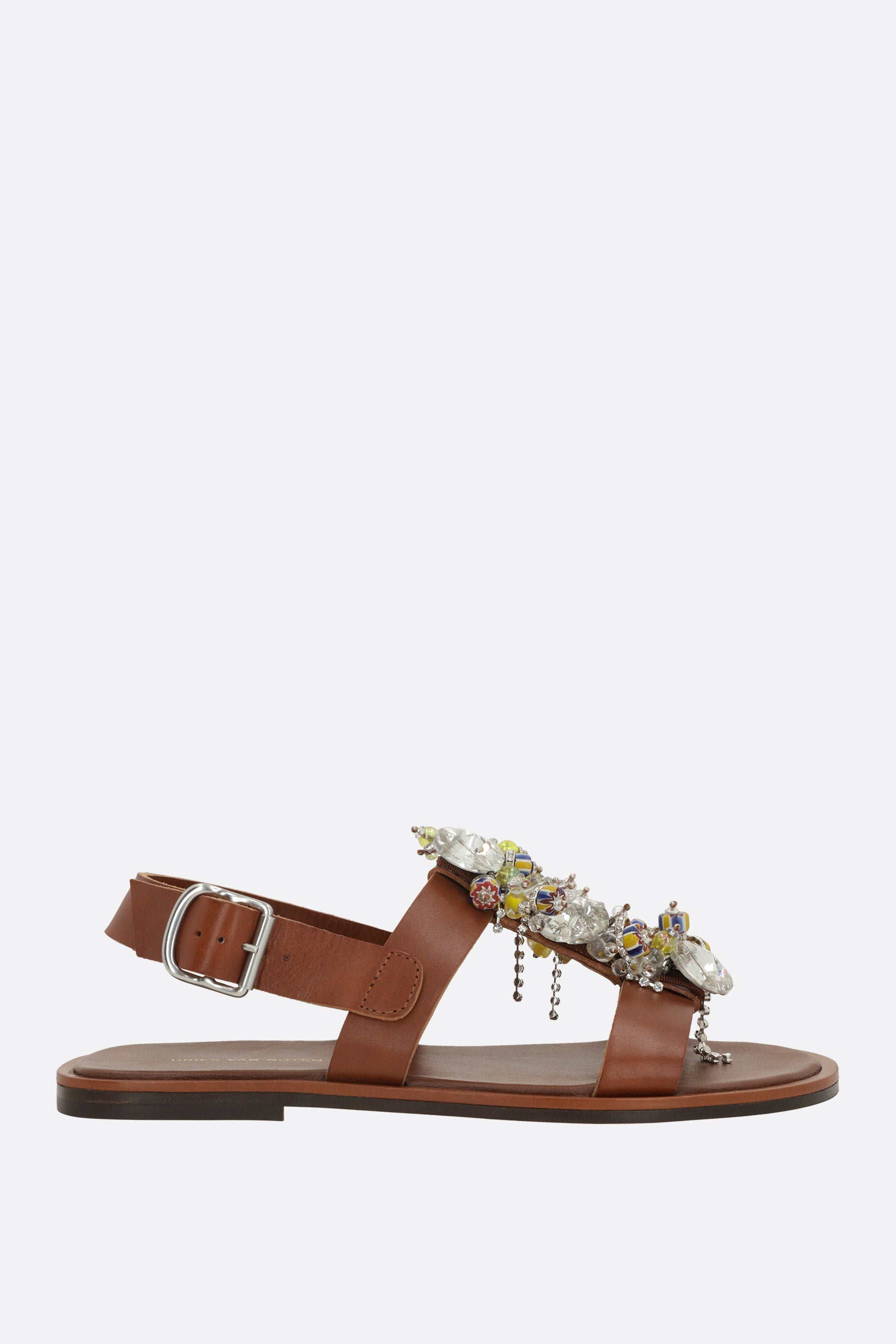 smooth leather sandal with jewel embellishment