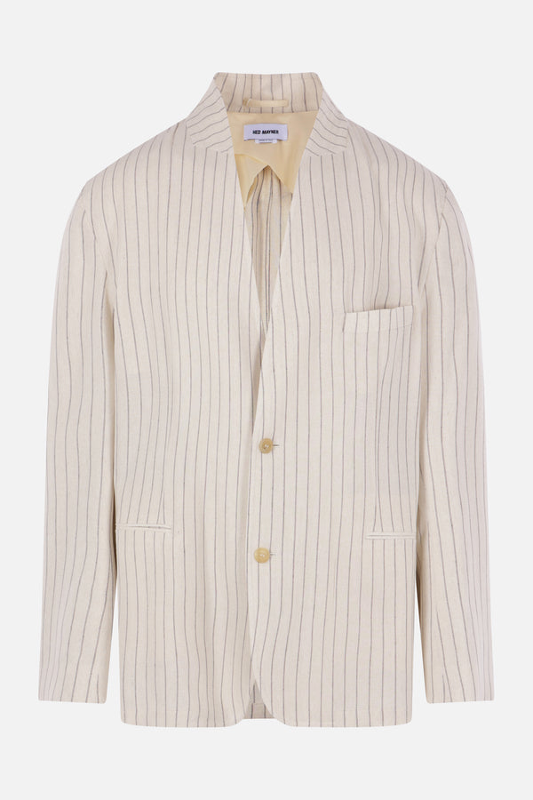 oversize jacket in pinstriped linen blend