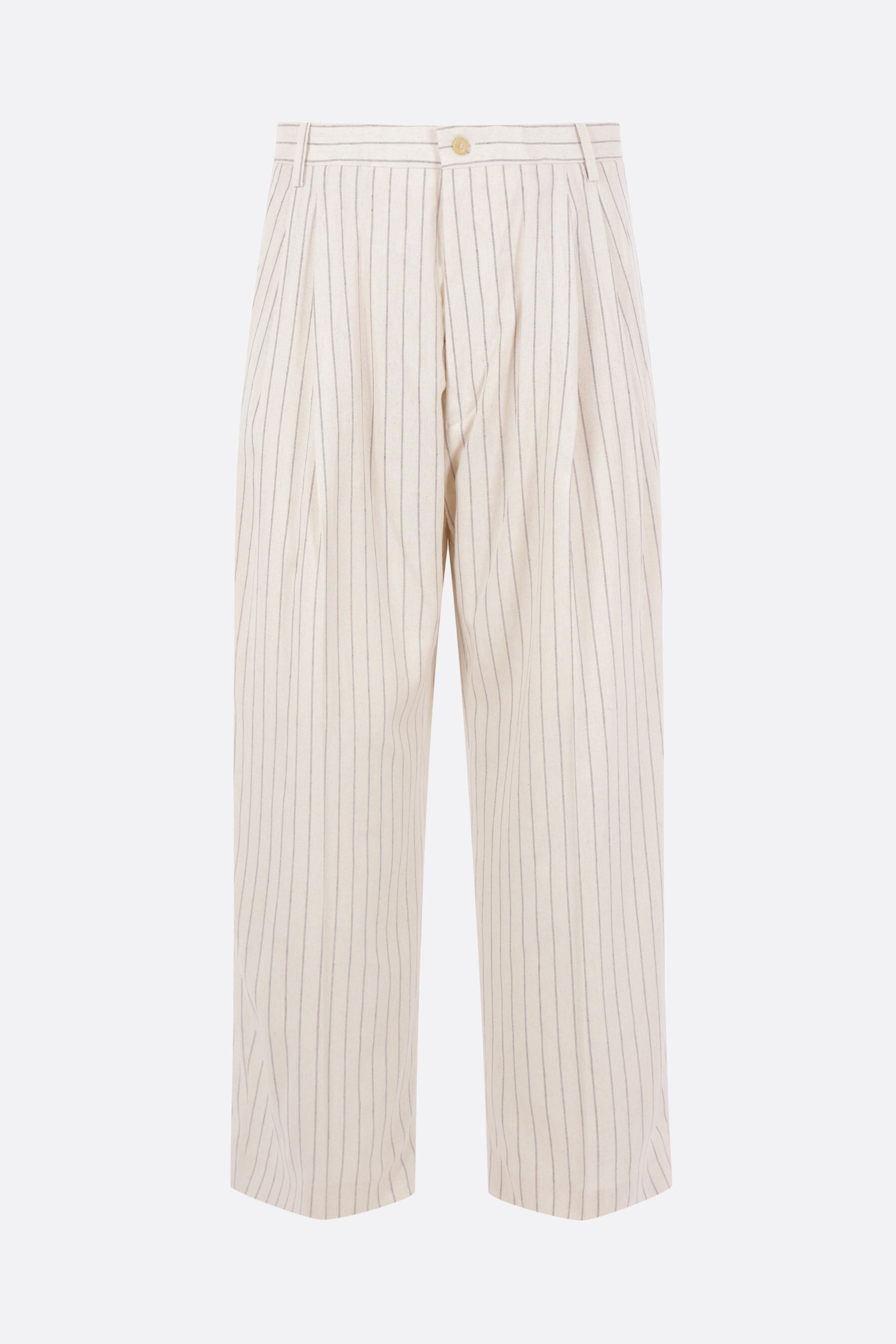 pantalone cropped in misto lino gessato