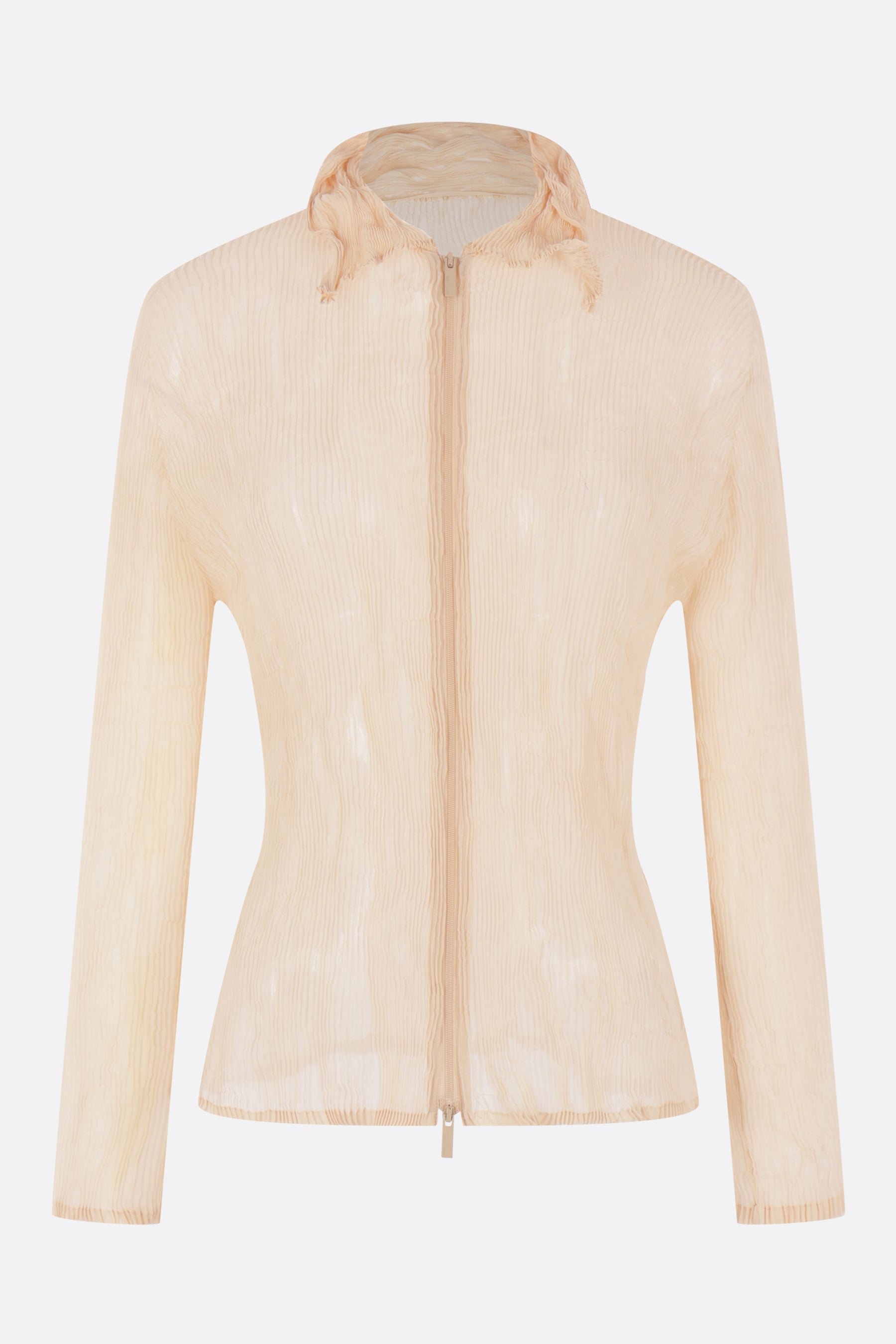 full-zip blouse in pleated chiffon