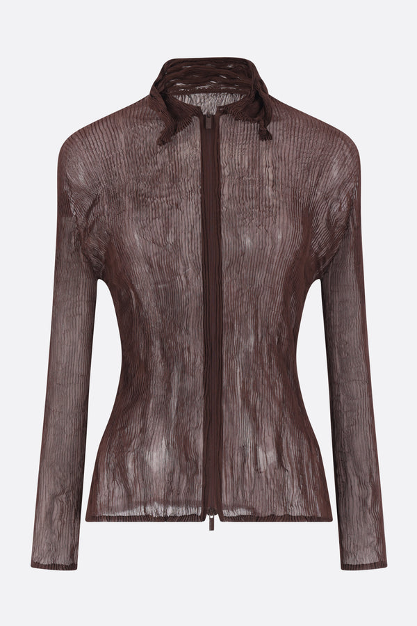 full-zip blouse in pleated chiffon