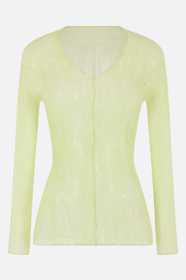 long-sleeve top in pleated chiffon