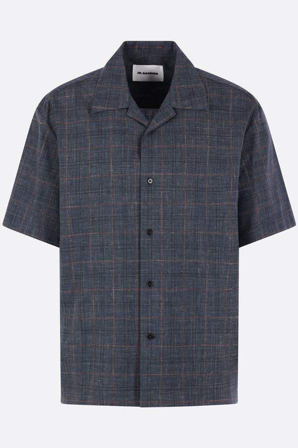 camicia a maniche corte in lana e lino check