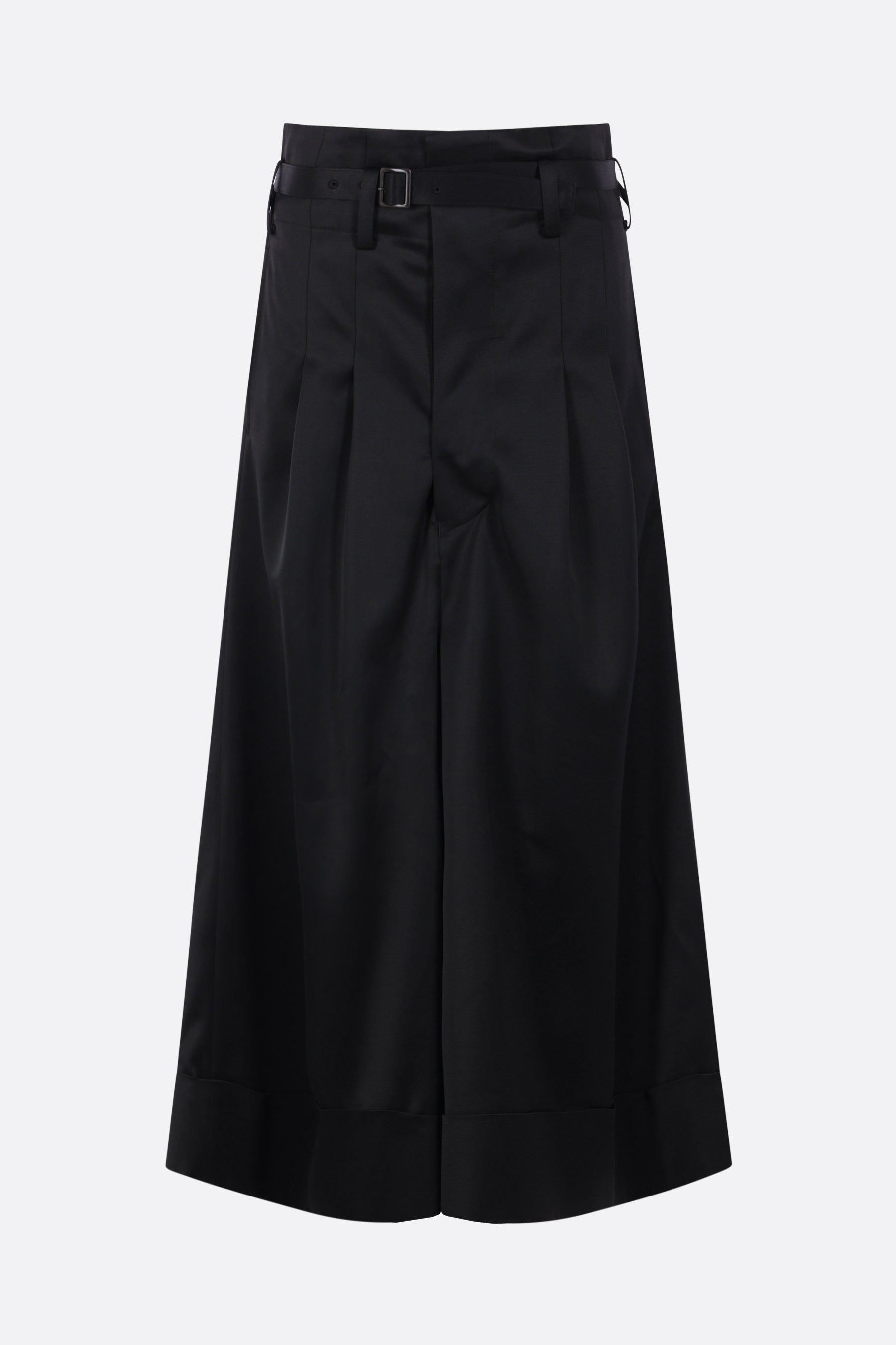 wide-leg trousers in satin with belt