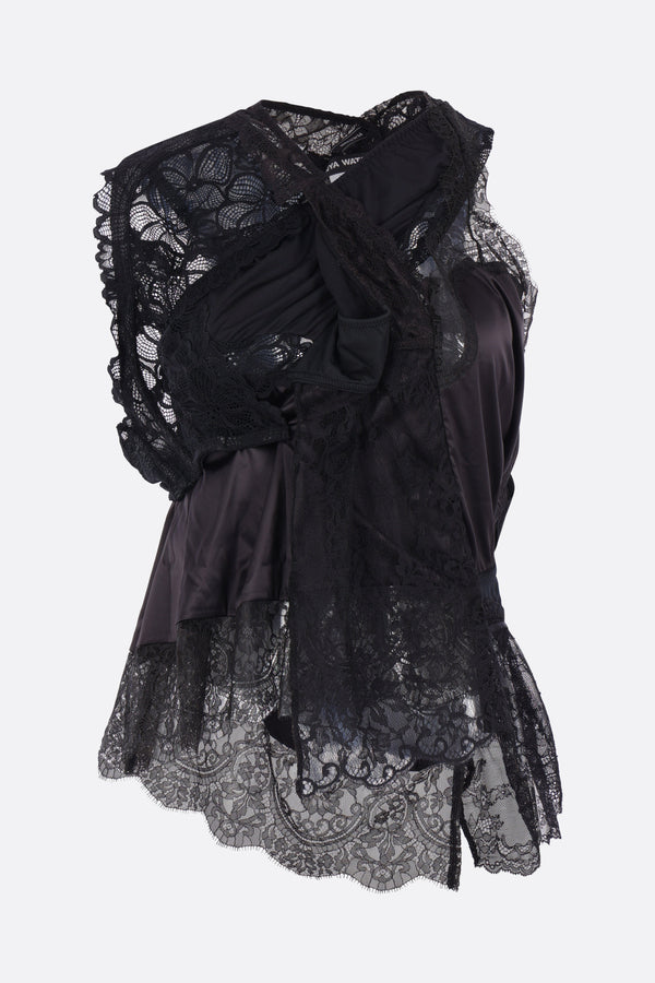 asymmetric top in satin and lace