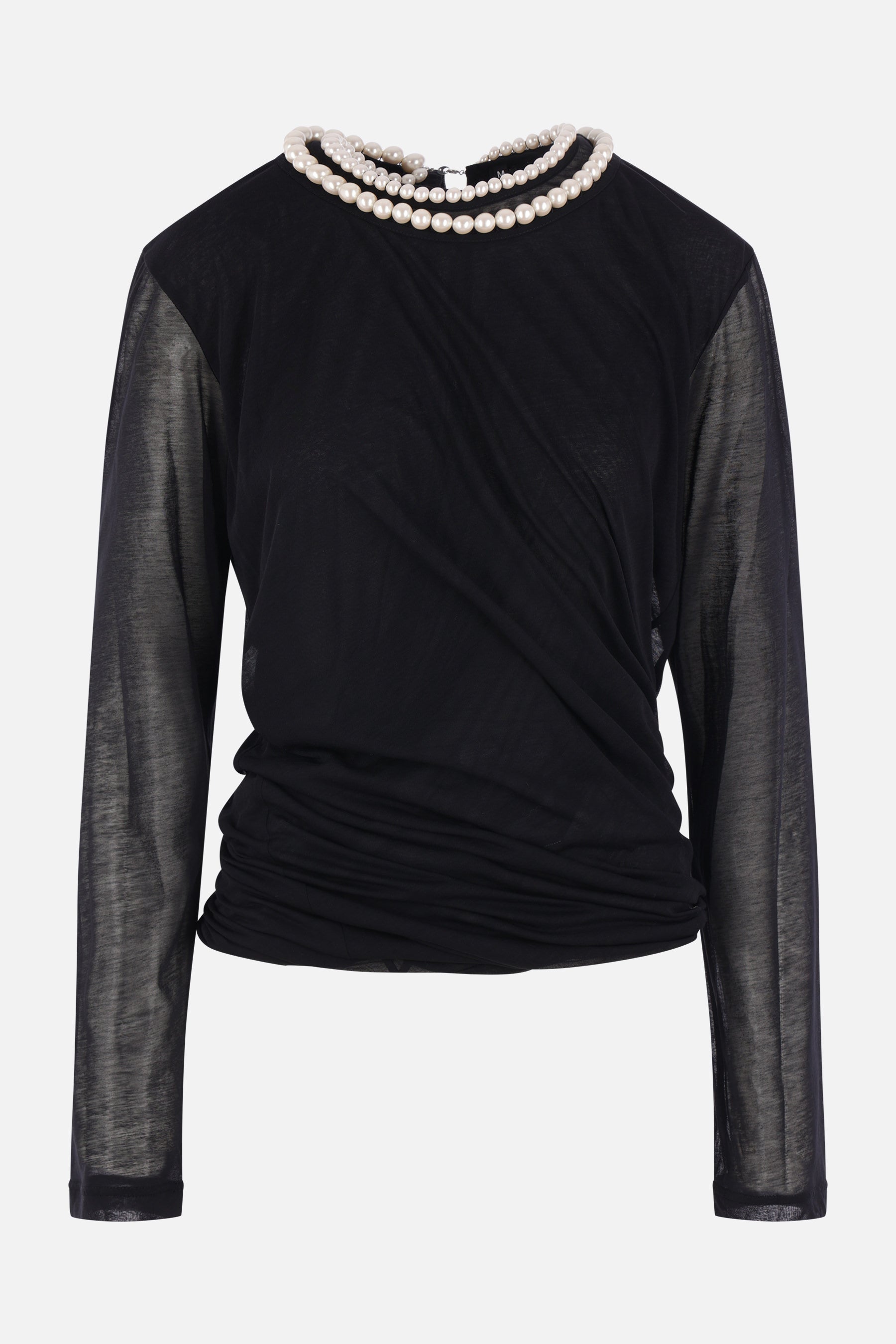 double-layer top in jersey with pearls